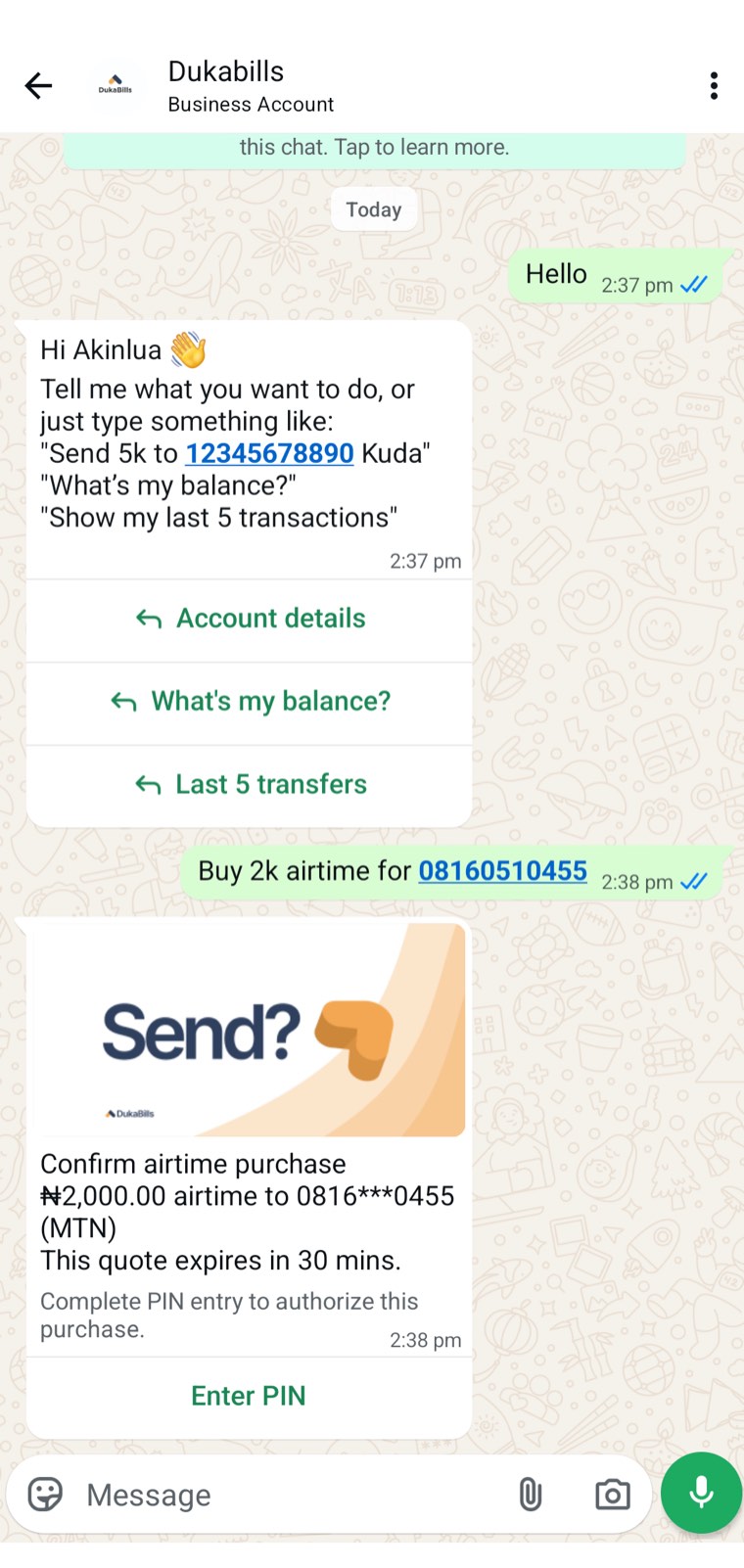 Pay bills without leaving the chat.