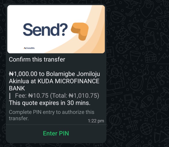 Confirm transfer details in chat