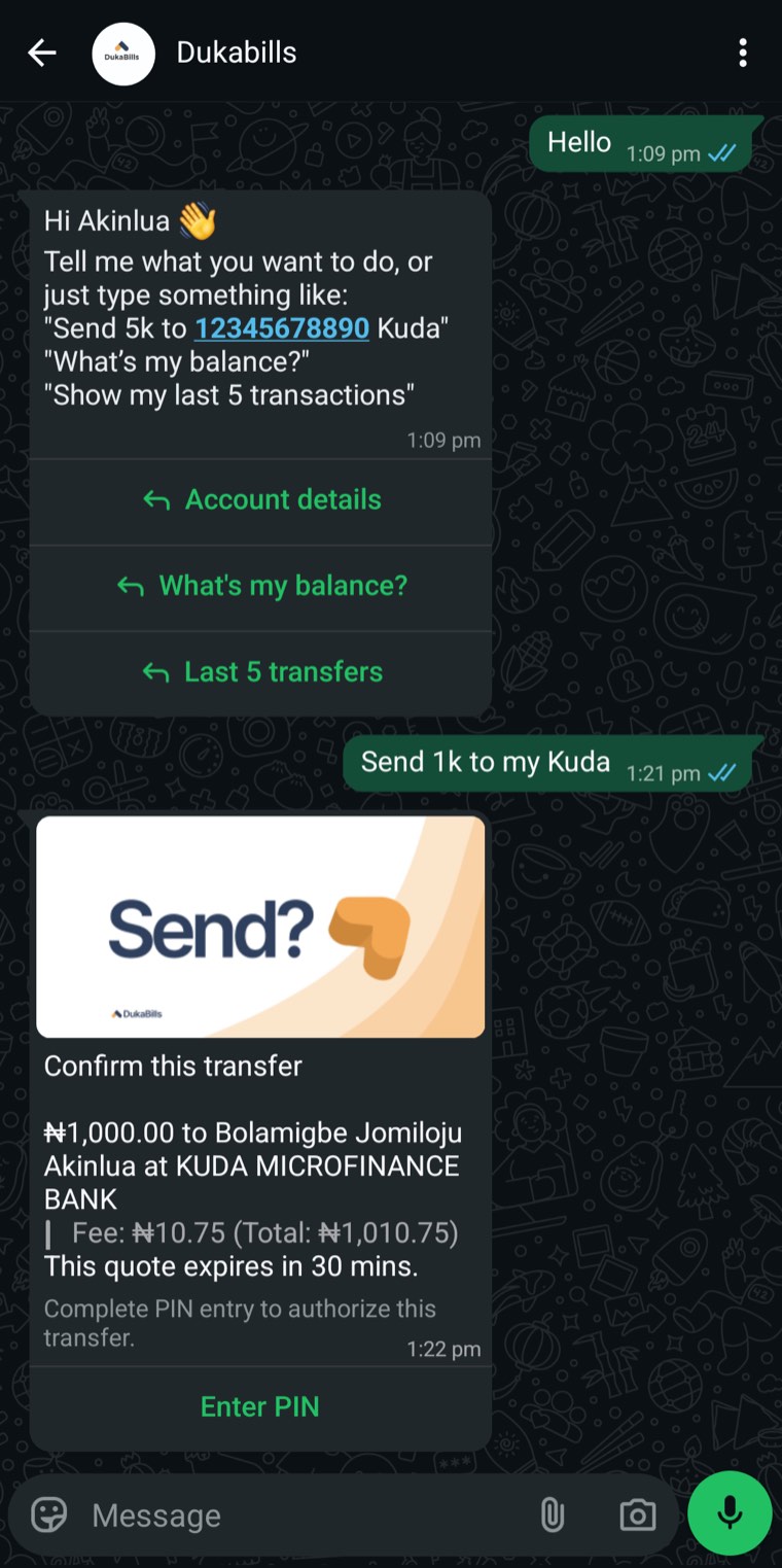 DukaChat conversation in WhatsApp