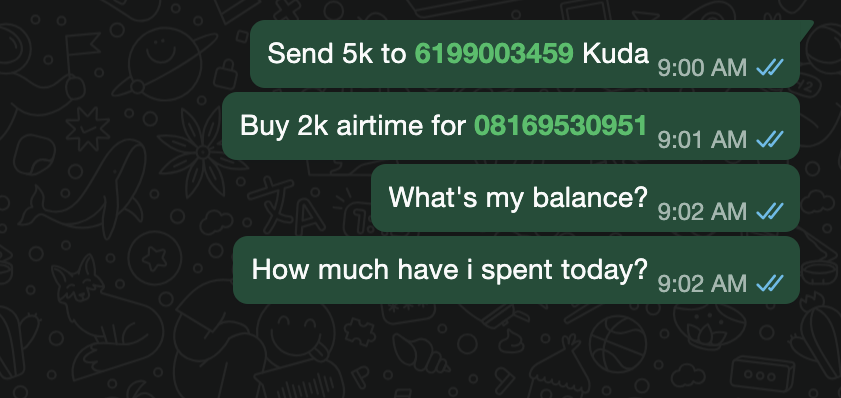 Text commands in WhatsApp chat